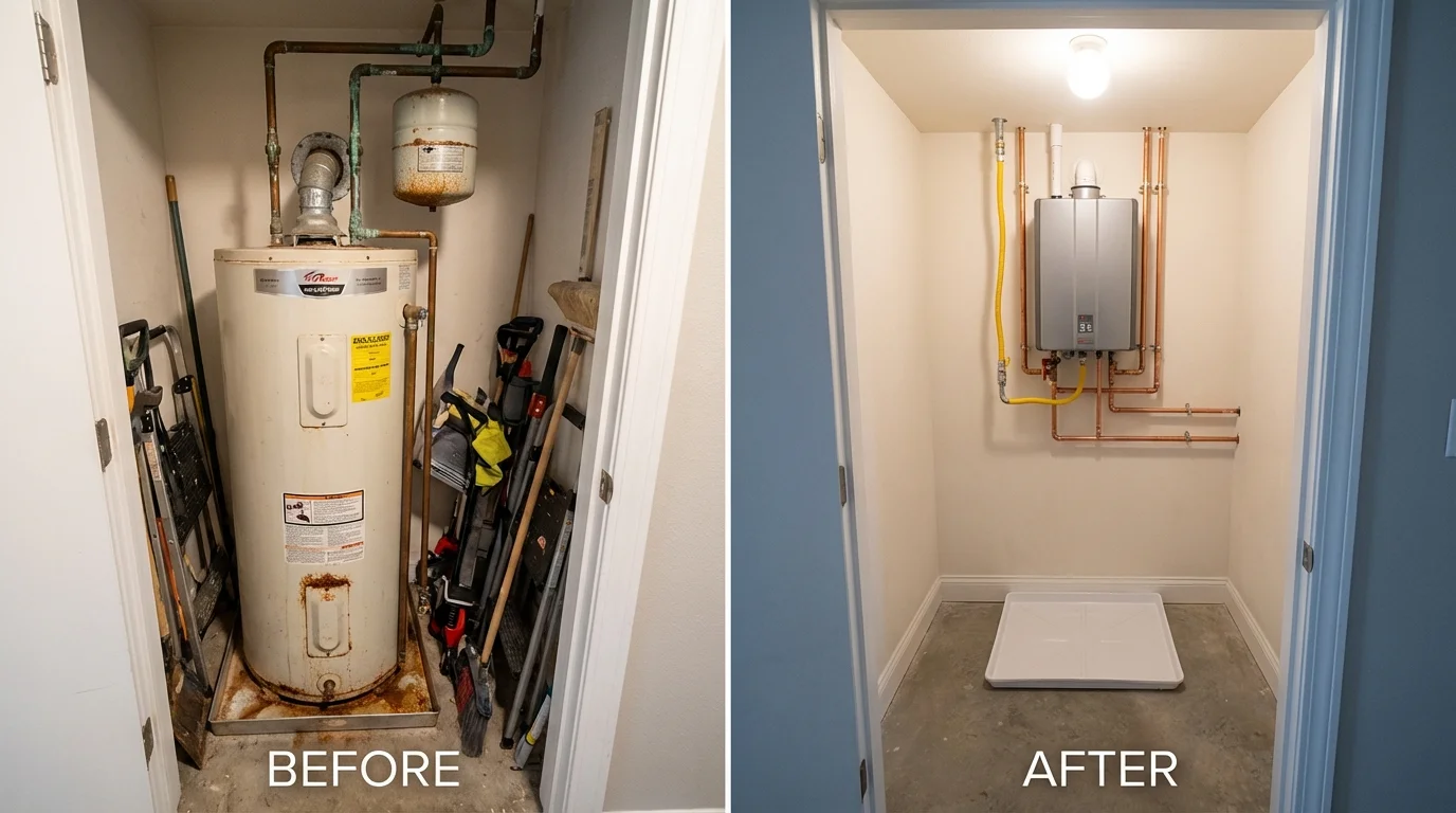 Tank water heater versus wall-mounted tankless unit comparison for Randolph, VT homeowners